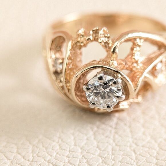 Vintage 14K Gold Brutalist Diamond Ring | Custom Artisan Cast | 0.43ctw | Size 7 - Picture 8 of 16